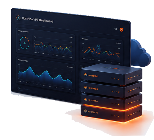 PidoCloud VPS dashboard and server graph illustration